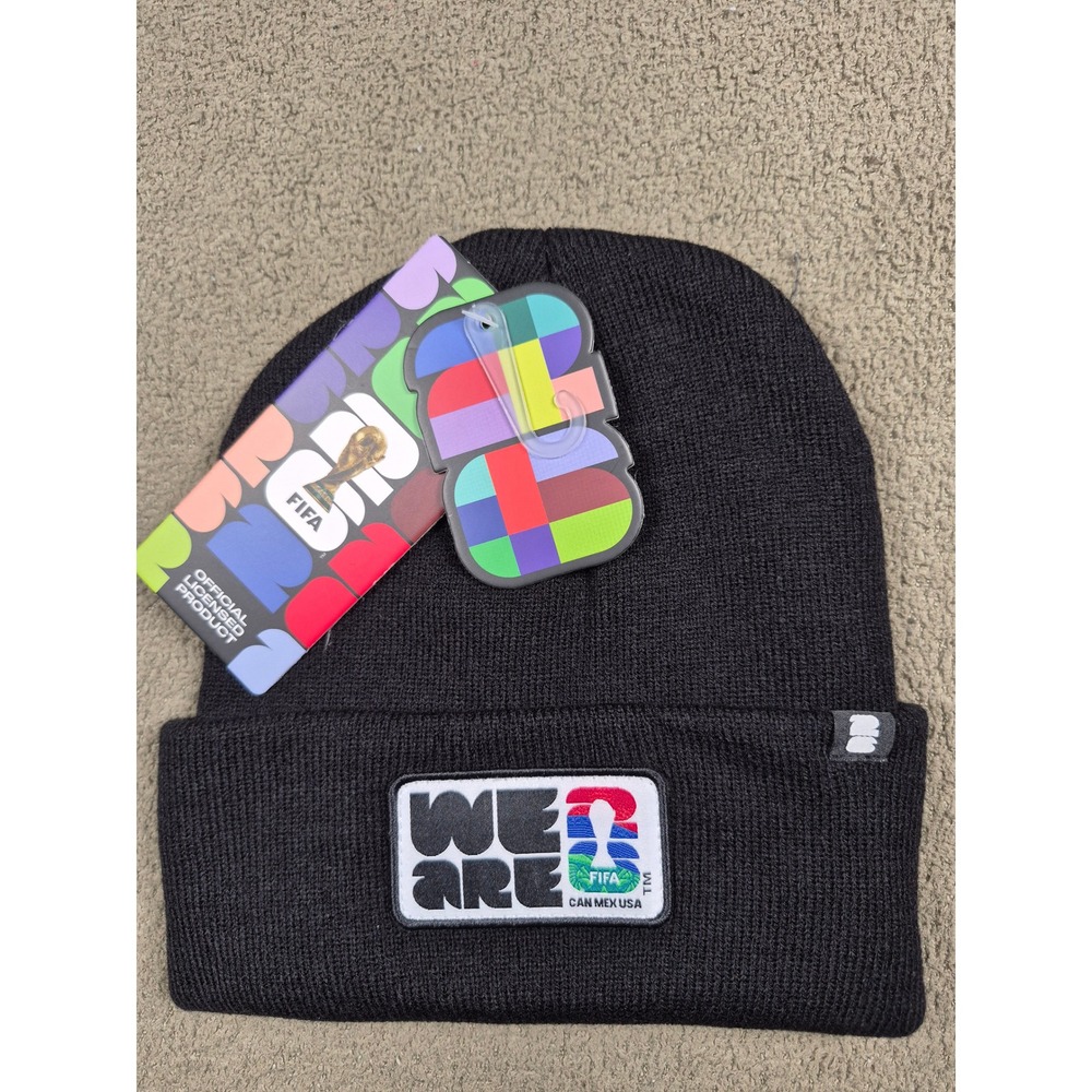FIFA World Cup 2026 We Are 26 Black Patch Beanie Hat CAN MEX USA Soccer NWT